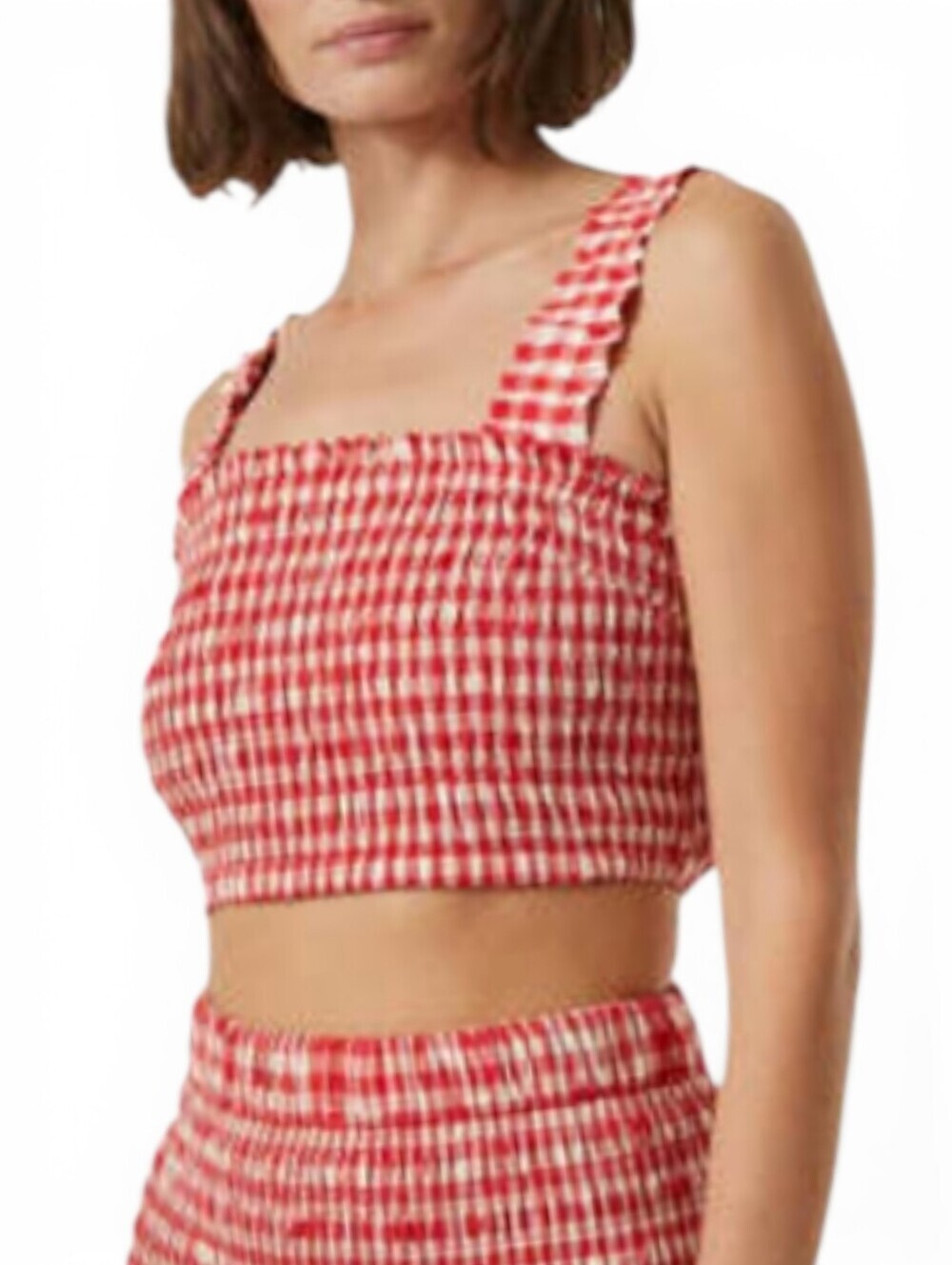 RHODE Red and White Gingham Smocked Crop Top